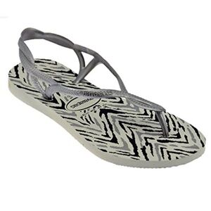 Havaianas Silver Grey Zebra Animal Print Luna Flip Flop Sandal Size 9 - 10